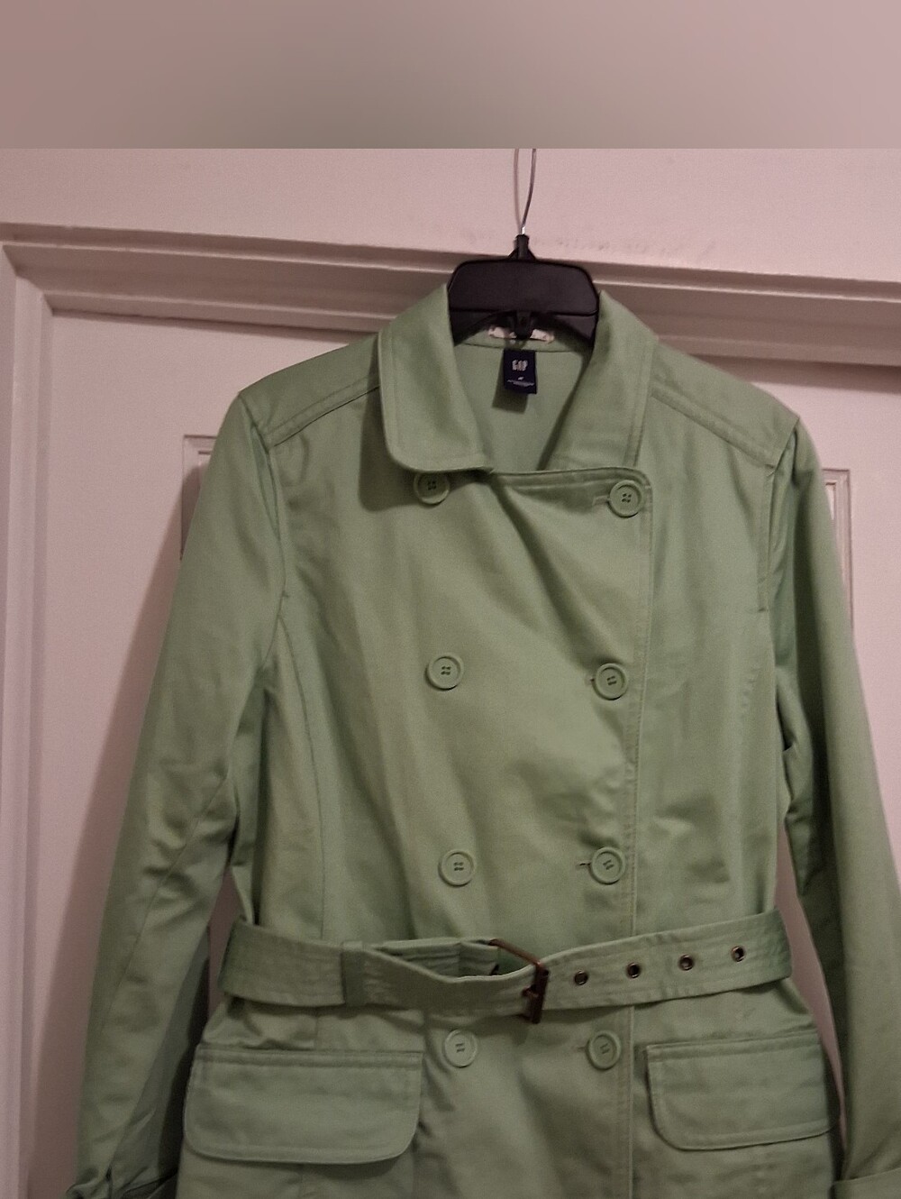 GAP Double-Breasted Light Green Trench Coat